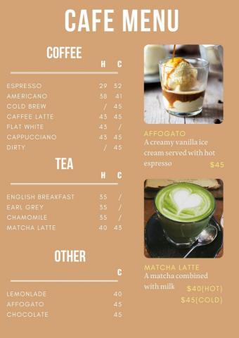 Mrs. Hui - cafe menu
左面帶有一致性, 令焦點放在右邊產品推介。