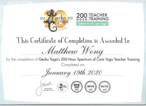Matthew Wong - 200 hours teacher training 