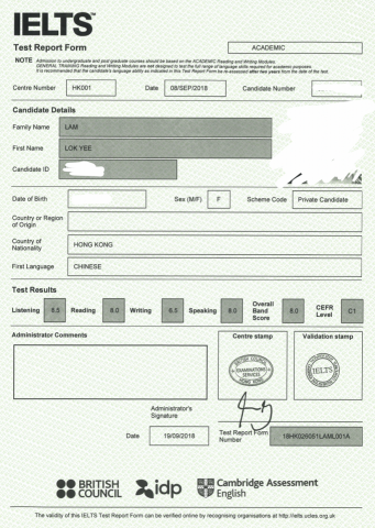 Lam Lok Yee - IELTS results Lam Lok Yee - IELTS results
