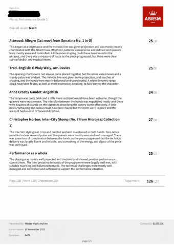 Christon - 學生成績：Performance Grade  2 Merit