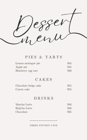 Cheuk ling Yip - Dessert menu design sample