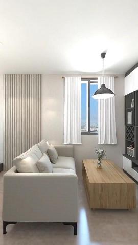 Evan Wong - 這張酷家樂渲染的客廳效果圖呈現了一種現代而簡約的設計風格。空間以明亮的白色調爲主，輔以自然木質元素的傢俱，創造出溫馨而寧靜的居家氛圍。大窗戶帶入充足的自然光線，使整個空間顯得更加開闊和明亮。精選的傢俱，如舒適的白色沙發和實木茶几，不僅實用而且增添了室內的時尚感。懸掛式的單燈吊燈提供了焦點照明，增強了空間的層次感。整體設計旨在通過簡化的色彩和材料選擇，提供一個輕鬆自在的居住環境，適合追求高品質生活方