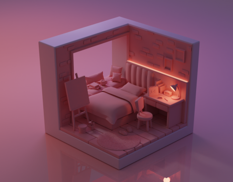 Yip Chloe - 3D model built using Blender. This is a model of my own room.