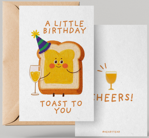 Jasper - 以一片可愛的卡通吐司設計的生日卡片,用溫暖的色調來呈現。 Jasper - 以一片可愛的卡通吐司設計的生日卡片,用溫暖的色調來呈現。