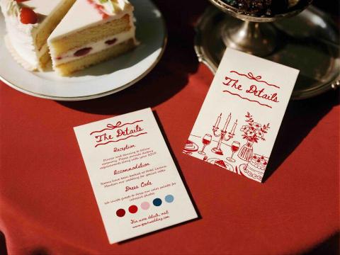 Justin, INRASSION - 手繪復古優雅的結婚詳情卡片設計，以手繪婚禮餐桌場景、物品 蛋糕營造優美愉悅的婚禮氛圍