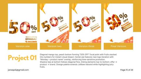 Jana Lam - 學校練習 - 幫Jollibee設計香芒蜜桃批的星期一半價poster