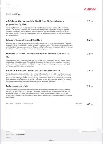 Miss Angel - Grade 5 Piano Pass