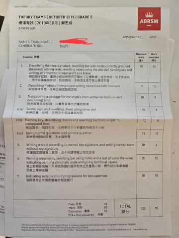 ting ni - 樂理考試成績