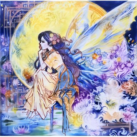 Violet Orchid - 是否還記得童年陽光里 那一朵蝴蝶花
它在你頭上美麗的盛開 洋溢著天真無瑕
慢慢地長大曾有的心情 不知不覺變化
癡守的初戀永恒的誓言 經不起風吹雨打
歲月的流逝蝴蝶已飛走 是否還記著它
如今的善變美麗的謊言 誰都得學會長大
早已經習慣一個人難過 情愛紛亂覆雜
想忘記過去卻總又想起 曾經的無怨無悔
誰能夠保證心不變 看得清滄海桑田
別哭著別哭著對我說 沒有不老的紅顏
此畫為以粉彩及綜含媒材為主的手繪作