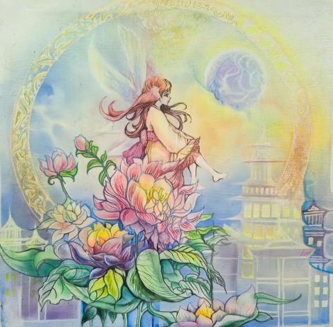 Violet Orchid - 她的心，如同一朵蓮花，
在污水中頑強生長，
潔白無瑕，純凈透明，
卻只能在夢中綻放。

夢中，她化作一朵不染之花，
傲然盛開，熠熠生輝，
現實中，她奮力掙紮，
只為守護心中那一份純潔。

她知道，那朵不染之花，
是她的信仰，她的希望，
即使現實中無法觸及，
也要在心中永遠綻放。

不染之花，是她心靈的指引，
照亮她前行的道路，
在這紙醉金迷的都市，
她努力保持著自然的本色。
夢中花開，夢醒人散