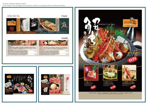 Elsa - Company : Wellmart Holdings Limited 

Service Details : Print Ad design, table ten card design, photo shooting and editing